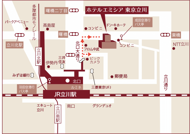 画像：JR立川駅からホテルまでのイラストマップ